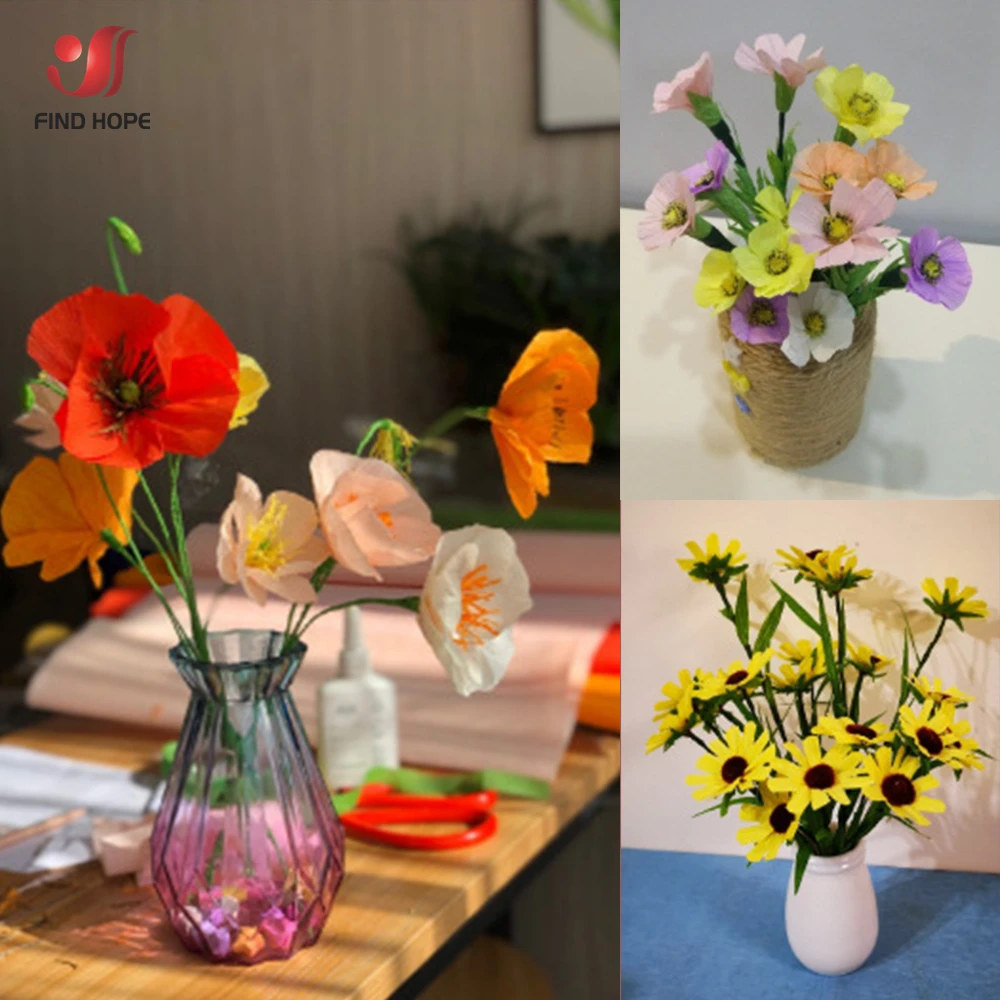 9.8in x 98in 15 Colors Crepe Paper Roll Origami Crinkled Pleated Paper Crafts DIY Flowers Decoration Gift Wrapping Paper Craft