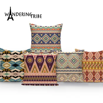 

African National Stripe Bohemian Style Geometric Home Decorative Throw Pillow Covers Linen Ethnic Cushion Cover Case 45cm*45cm