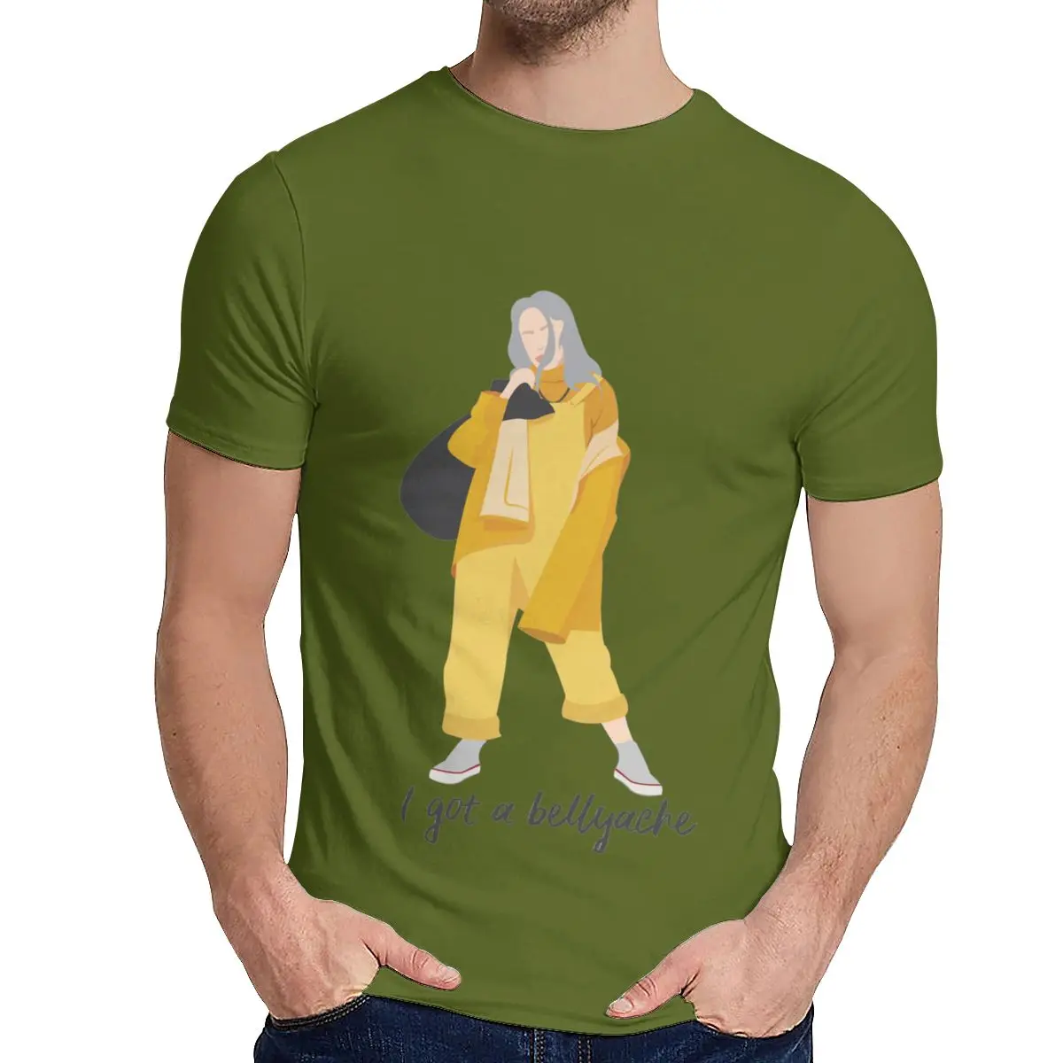 Натуральный хлопок Billie Eilish Bellyache футболка унисекс уникальный дизайн досуг классический круглый вырез Camiseta - Цвет: Армейский зеленый
