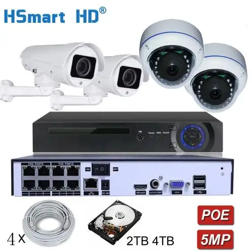 5.0MP CCTV 10xzoom ptz-камера с поддержкой POE Камера s 8CH POE H.265 NVR Системы Водонепроницаемый ONVIF ИК 5MP PTZ открытый IP Камера добавьте 2 ТБ 4 ТБ HDD - Цвет: KIT-2