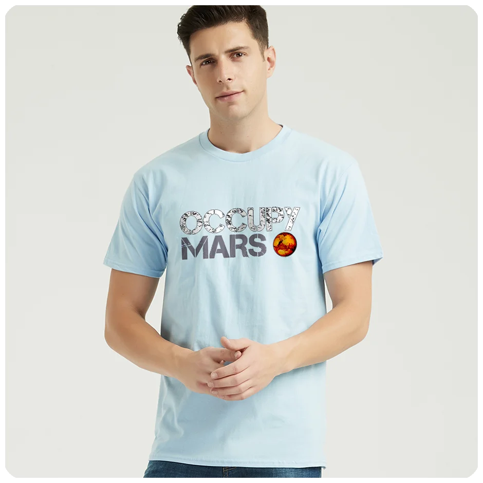 Космическая футболка футболки Тесла Повседневный Топ Дизайн Popualr Occupy Mars хлопковая футболка - Цвет: SkyBlue