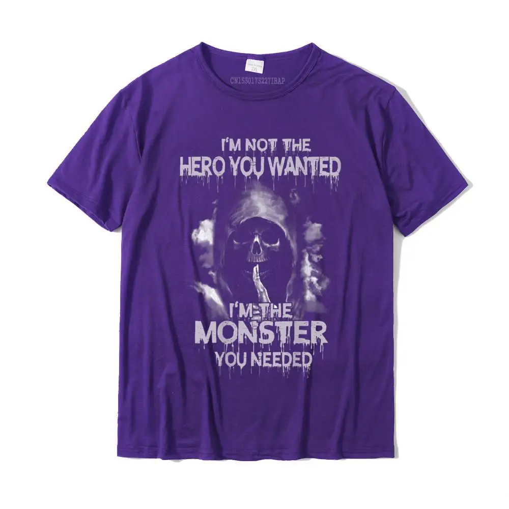 Design Crew Neck T-Shirt Summer Tops Shirts Short Sleeve Special 100% Cotton Casual Sweatshirts Crazy Mens Wholesale Grim Reaper Not The Hero You Wanted I'm The Monster T-Shirt__MZ16727 purple