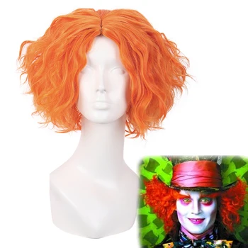 

Mapofbeauty Cosplay Hair Alice in Wonderland 2 Mad Hatter Tarrant Hightopp Wigs For Women Men Orange Synthetic Short Curly