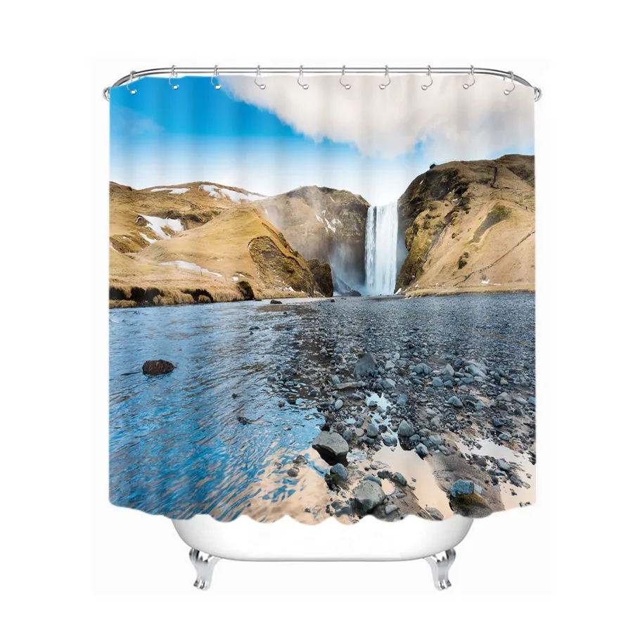 Color A 3d Natural Scenery Pattern Western Canyon Waterfall Shower Curtains Waterproof Thickened Bath Curtains for Bathroom Customizable - Цвет: Color A