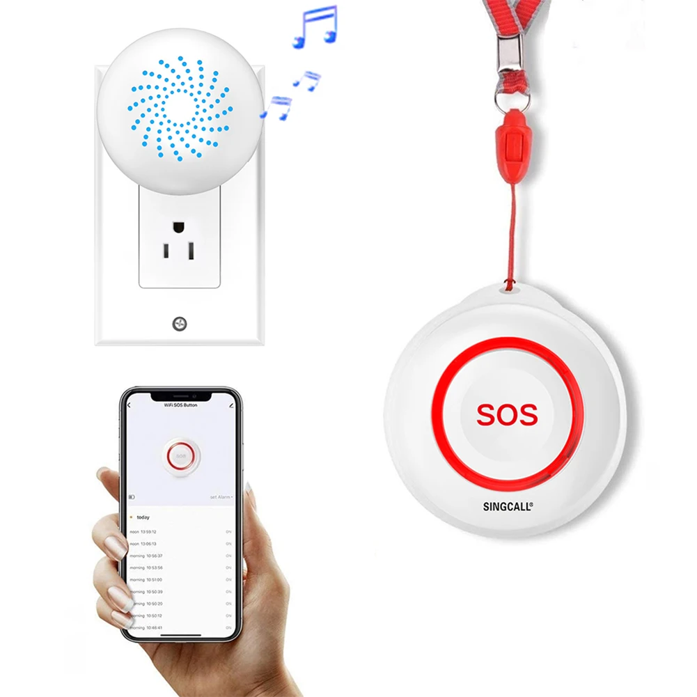SINGCALL Tuya WiFi Smart Home Wireless Caregiver Pager System for Elderly Patient 1 Waterproof SOS Button 1 Plugin Receiver