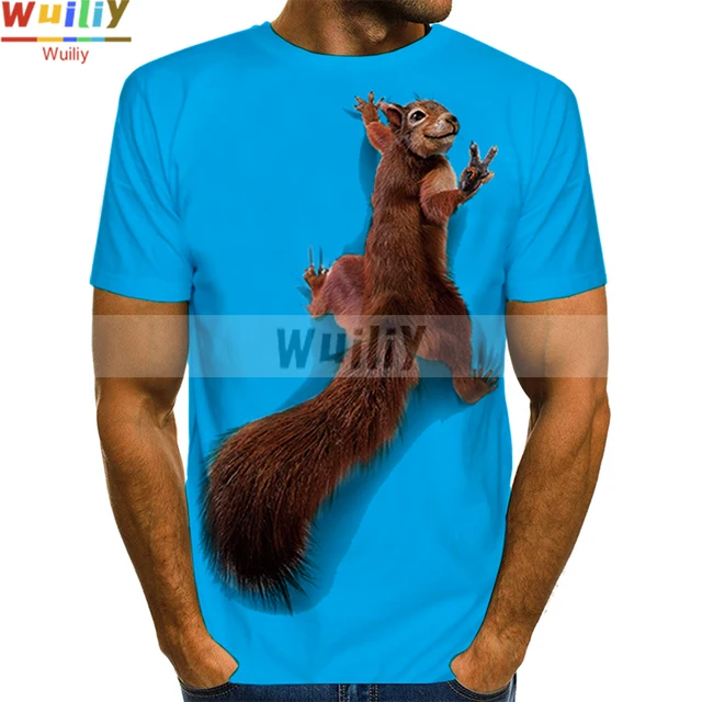 Men's Squirrel T Shirt 3D Print Shirt Animal Graphic Tees Lovely Pattern Tops Men/Women Cute Puppy Face Tee Funny Pet T-shirt Blue squirrel
