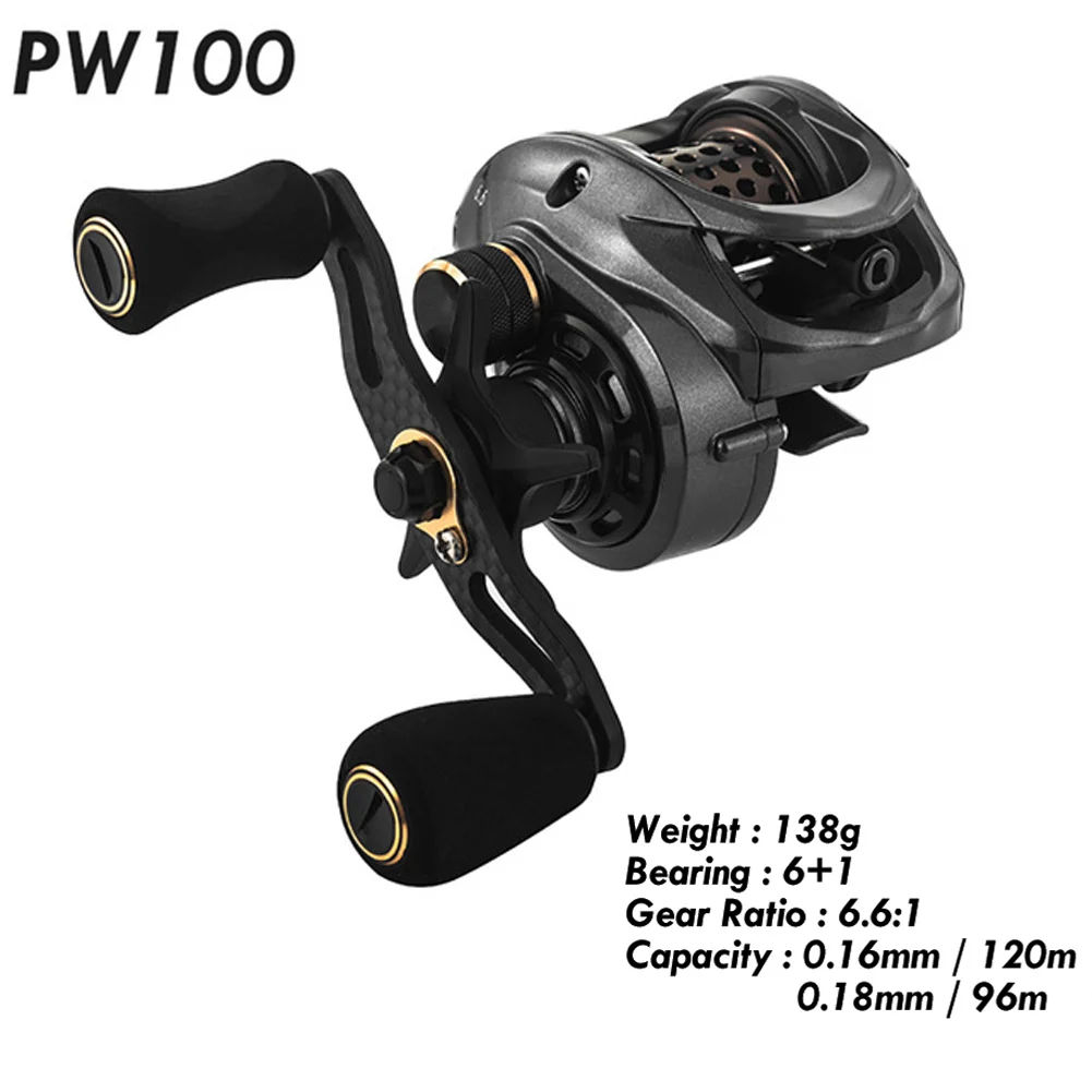Carretel de Pesca Gota de Água Pesca de Água Ferramentas de Pesca Roda Relação Engrenagem Alta Velocidade Carretel 130g Super Longo Fundição Salgada Pw100 6.6: 1 9 Carretel de pesca pw100 gota de água