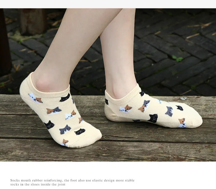 Ladies Spring and Summer Shallow Mouth Boat Socks Cotton Women Invisible Cute Socks with Cat 369