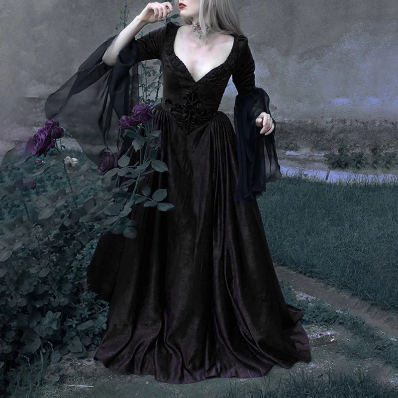 

Vintage Women Dress Retro Renaissance Gothic Literary Sexy Court Dress Ball Gown Low-Cut Long Sleeve Party Long Dresses Vestidos