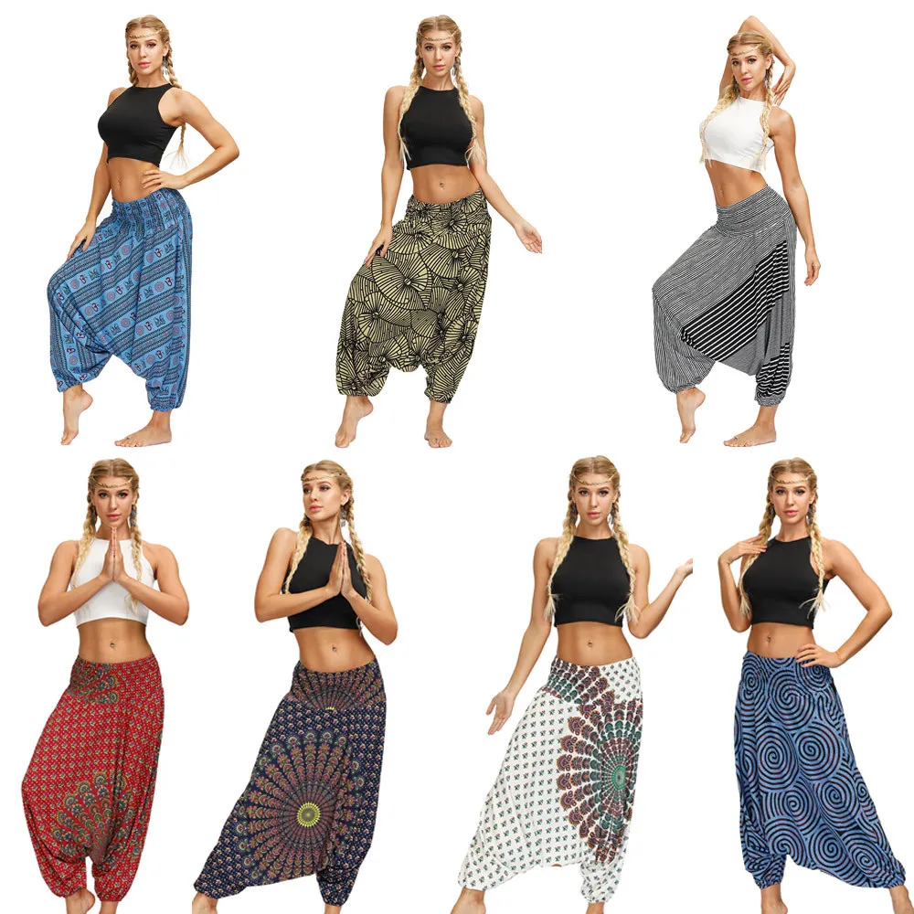 

Women Casual Loose Hippy Yoga Thai Harem Lady Trousers Smock Baggy Boho Aladdin Jumpsuit Harem Pants Elastic Waist Yoga Pants