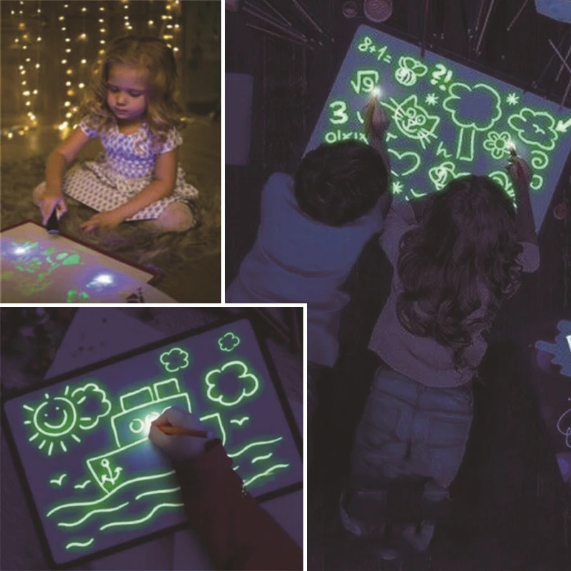 Рисуйте со светом в темноте детская забавная игрушка набор чертежных досок Английский Русский язык мальчики девочки Рождественские Игрушки Подарки
