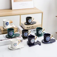 Turkish Blue Eyes Luxury Coffee Cup Saucer Set with Hand and Clothe Shape Dish Ottoman Cup Boonido Coffee Cappuccino Cup 200ml