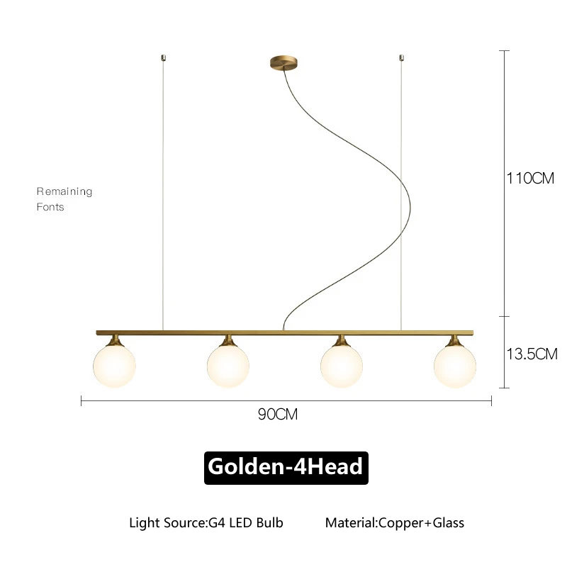 Светодиодный светильник-люстра винтажный медный стеклянный шар горизонтального типа подвесной светильник для столовой подвесной светильник современный скандинавский светильник - Цвет абажура: Golden-4Head