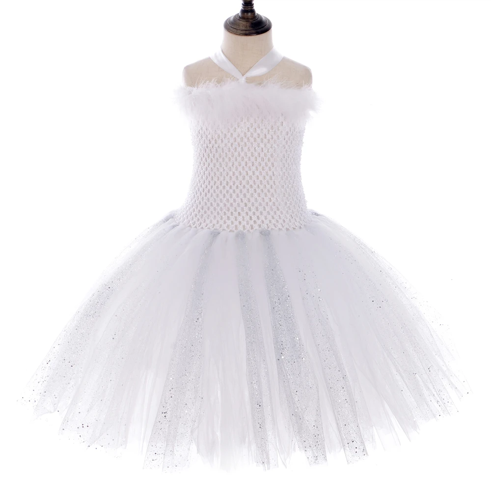 Sparkly Pure White Angel Tutu Dress Feather Wing Wands Outfits Fancy Kids Dresses Angel Costume for Girls Birthday Party Clothes girls dress maxi dress princess costume