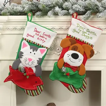

Christmas Stockings Socks Cat Dog Elk Navidad New Year Candy Bag Christmas Decorations Xmas Tree Ornaments Party Kids Gift Bags