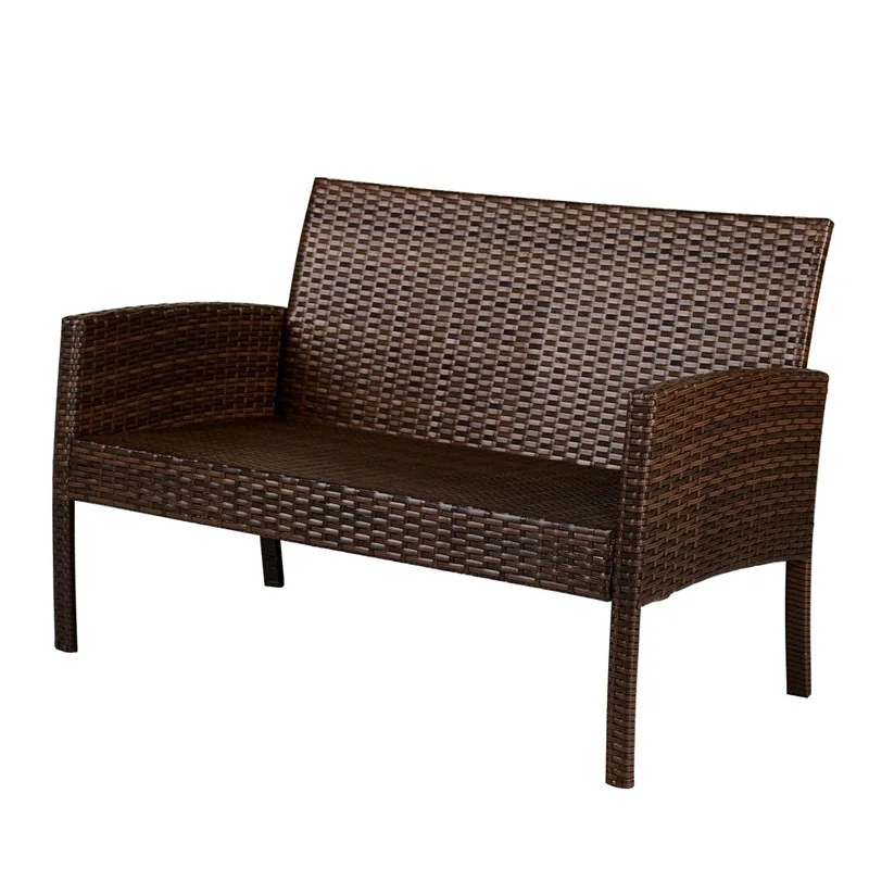 4 pcs Patio Steel Frame Coffee Table Furniture Set Sturdy Powder-coated Metal Frame W/ Cushion Outdoor Furniture HW54519