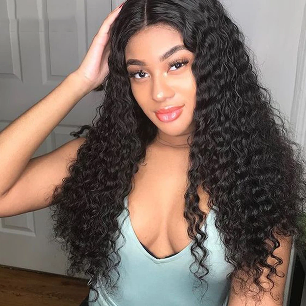 

Aircabin 30 Inch HD T Part Lace Wigs Deep Wave Brazilian Natural Color Remy Human Hair Glueless Lace Front Wigs For Black Women