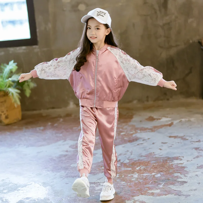 

Girls Autumn Clothing Baseball Uniform Set 2019 New Style Big Boy Children Western Style Lace Two-Piece Set Fashion