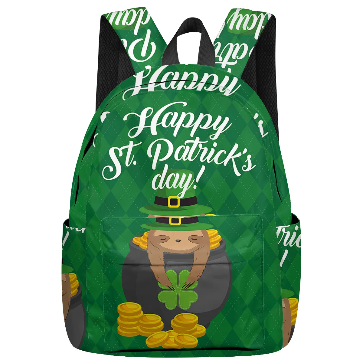 St. Patrick'S Day Lozenge Background Sloth Backpack For Teenage Travel Bags School Interior Key Chain Holder | Багаж и сумки