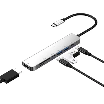 

7 In 1 USB-C HUB Type C To HDMI 4K 1080P USB3.0 PD Charge Hub Card Reader Multiport Adapter​ Laptop Type C Hubs