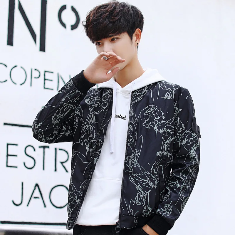 

Coat Men's Korean-style Trend Printed Spring And Autumn Casual Tops Handsome Students Sports Coat Slim Fit MEN'S Jacket