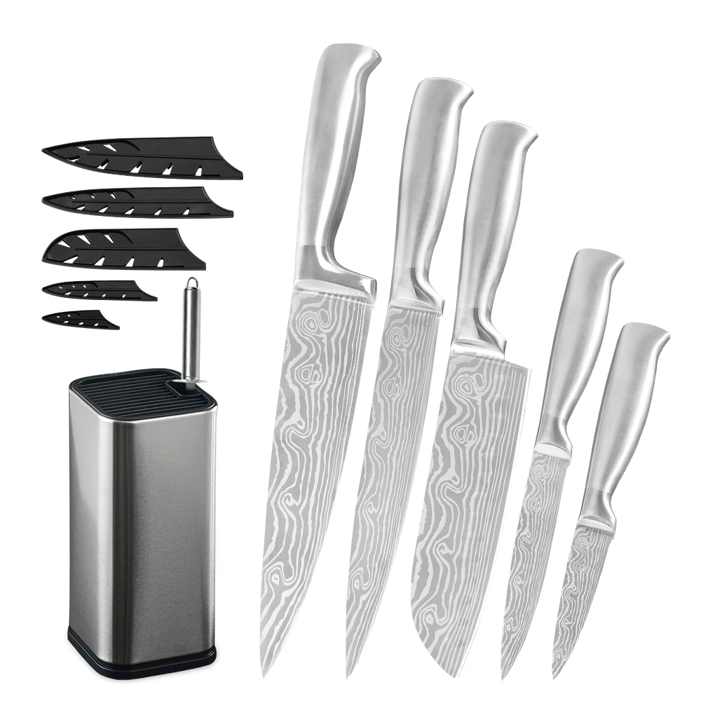 C.7PCS SET Sowoll набор кухонных ножей из нержавеющей стали 8 ''Держатель ножей точилка бар 5 шт. ножи шеф-повара Овощечистка ножницы кухонная принадлежность инструменты - Цвет: C.7PCS SET