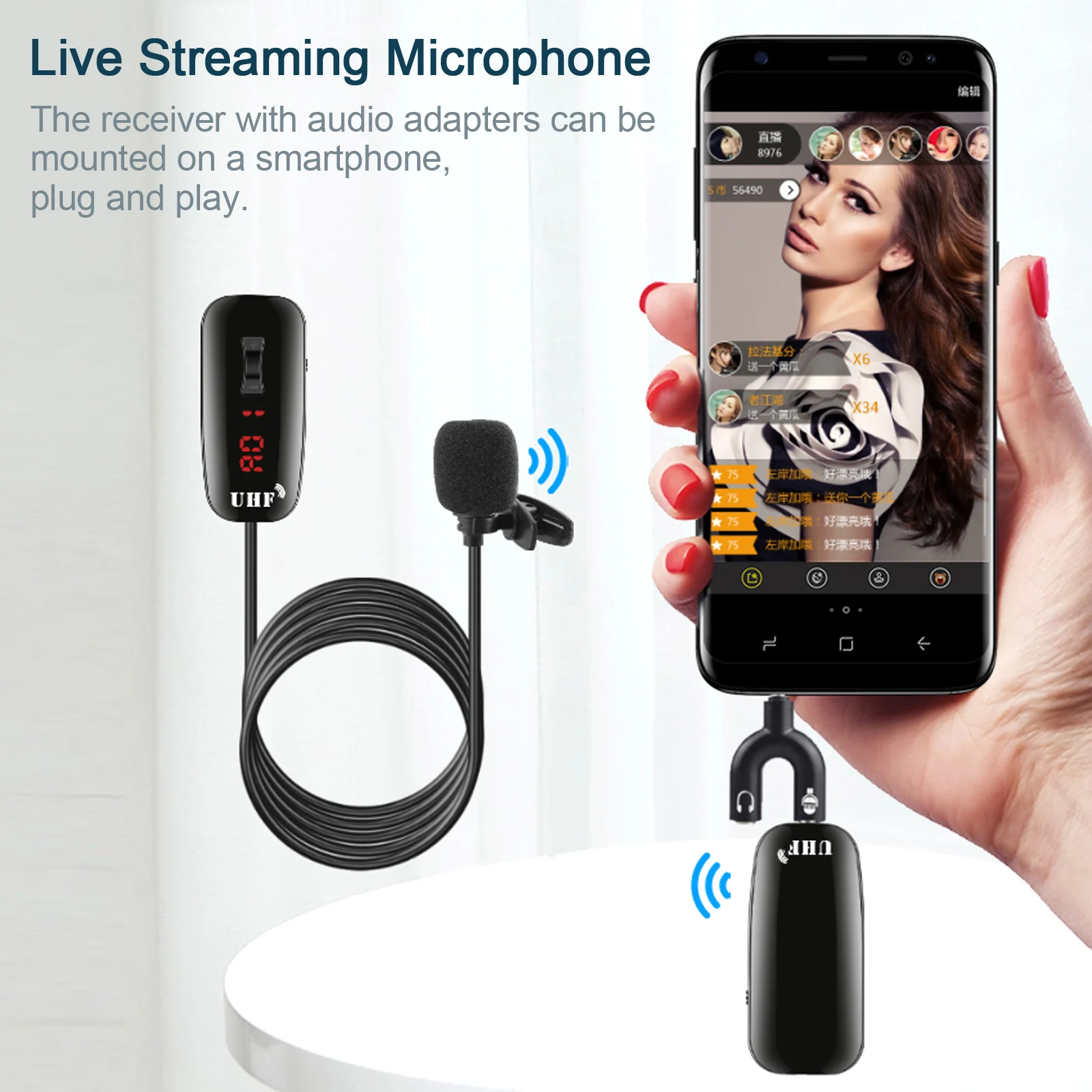UHF Lavalier Lapel Wireless Microphone Recording Vlog Youtube Live Interview for Iphone Ipad Laptop PC Android DSLR microphone