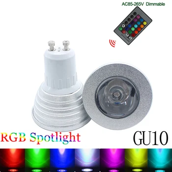 

LED RGB Bulb Lamp E27 E14 GU10 85-265V MR16 12V LED Changeable Spotlight 5W Magic Holiday RGB lighting +Remote Control 16 Colors