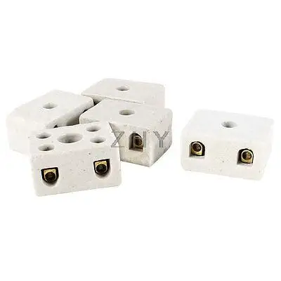 

5 Pcs 5A 2W4H 2 Way 4 Hole Connector Porcelain Ceramic Terminal Block