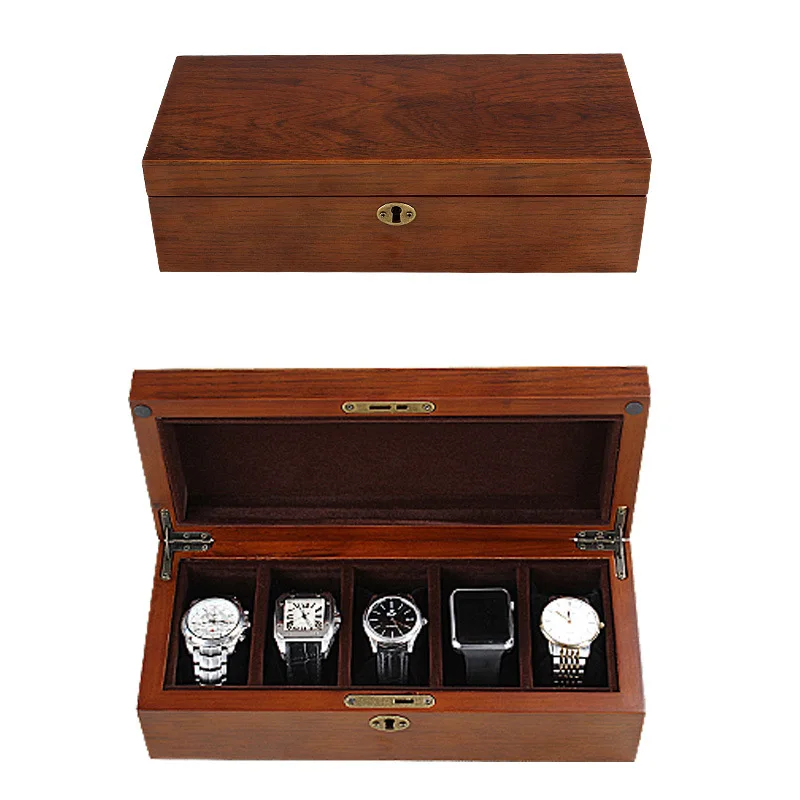 2022 New Luxury 5 Slots Solid Wooden Watch Box Watch Holder Wood Jewelry Organizer Box for Man Gift 