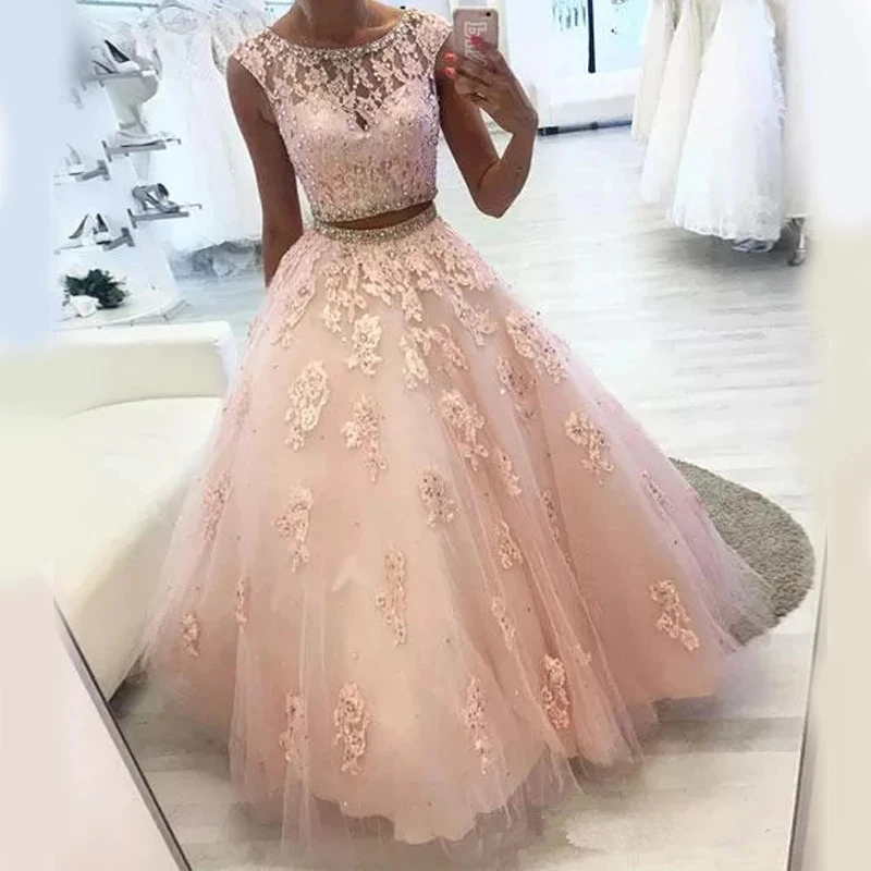 

Angelsbridep Scoop Neck 2 Pieces Quinceanera Dresses Vestidos De 15 Anos Charming Appliques Tulle Princess Birthday Party Gowns