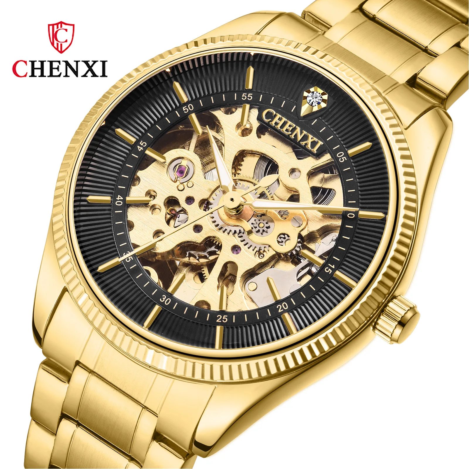 Мужские часы CHENXI 8803 золотые автоматические механические наручные мужские
