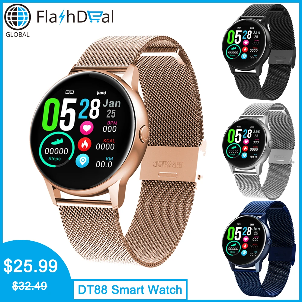 

New Smart Watch DT88 IP68 Waterproof Wearable Device Heart Rate Monitor Fitness Tracker Round Touch Screen Sports Watch For IOS