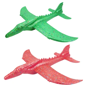 

2Pcs Hand Throwing Pterosaur Foam Aircraft Double Hole Flat Flying Roundabout Special Effects DIY Model Toy 709(Red+Green)