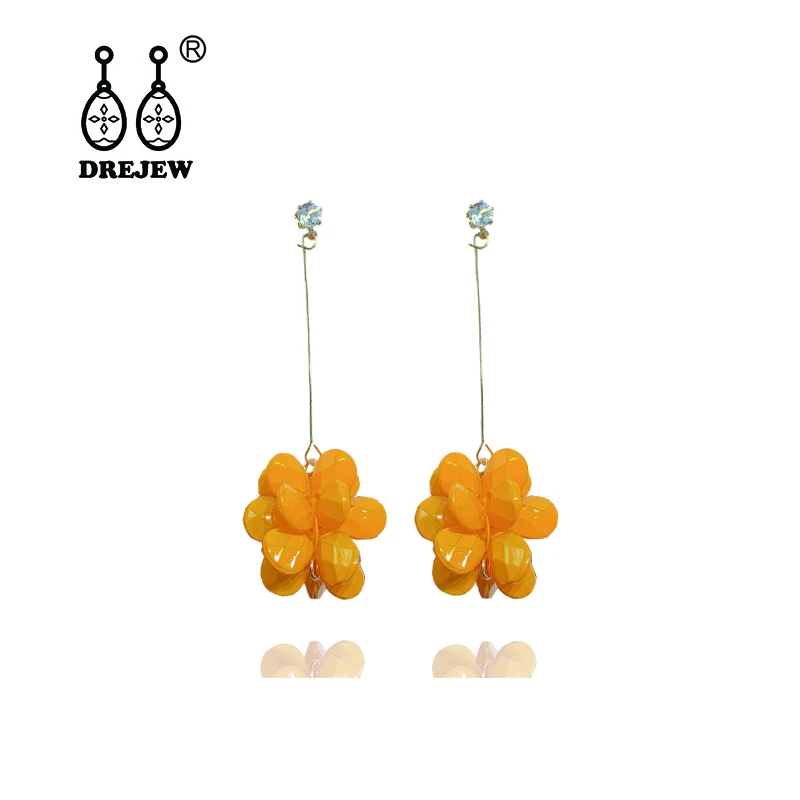 

DREJEW Green Pink Yellow Orange Resin Flower Statement Earrings 2019 925 Drop Earrings for Women Wedding Fashion Jewelry HE9141
