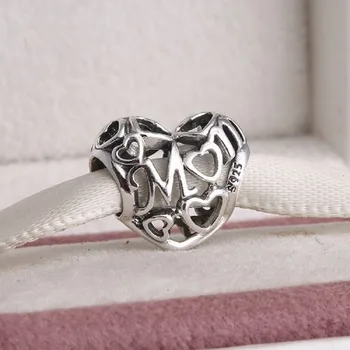 

Big Discount 925 Sterling Silver heart charms beads silver Mom hearts jewelry fit bracelet necklaces DIY Gift for Women Mom Gift