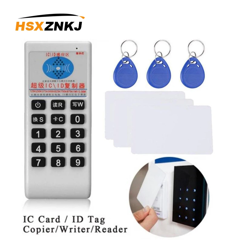 Comprar Copiadora de mano de 125 Khz 13,56 MHZ, duplicadora, Cloner, lector y escritor RFID tarjeta NFC IC + 3 uds 125KHZ + 3 uds 13,56 MHZ tarjetas