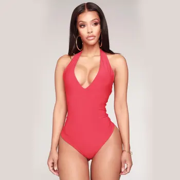 

Women Sexy V-Neck Bustier Bodysuit Sleeveless Backless Plain Skinny Rompers