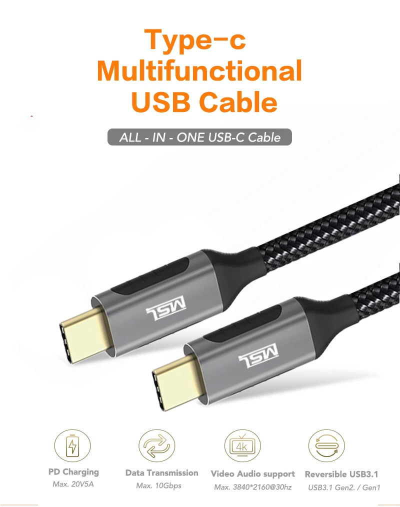 100W 5A 3A pd кабель Переходник usb c на Type C с USB3.1 Gen.2 10 Гбит/с передача данных и Плетеный 4K