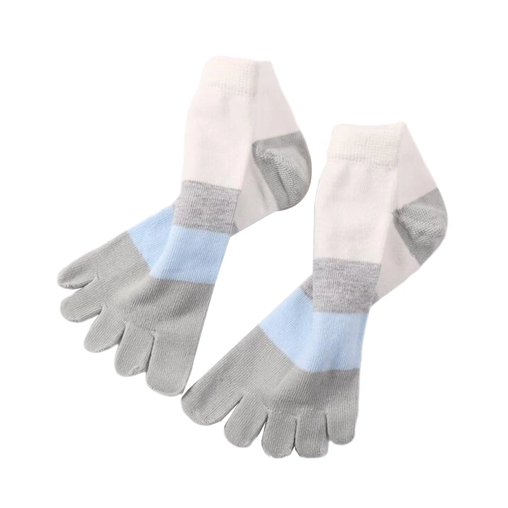 Men Womens 100% Cotton Toe Socks Five Finger Ankle Breathable Sports Socks Striped Toe Socks Athletic Socks