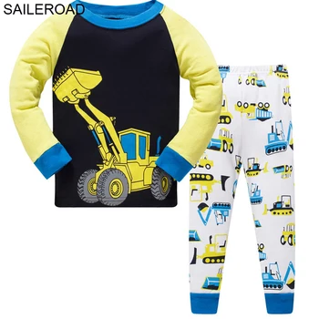 

SAILEROAD Boys Nightwear 2020 Bulldozer Kids Pyjamas Suit Autumn Winter Baby Night Suit Cotton Children's Pajamas Sleepwear