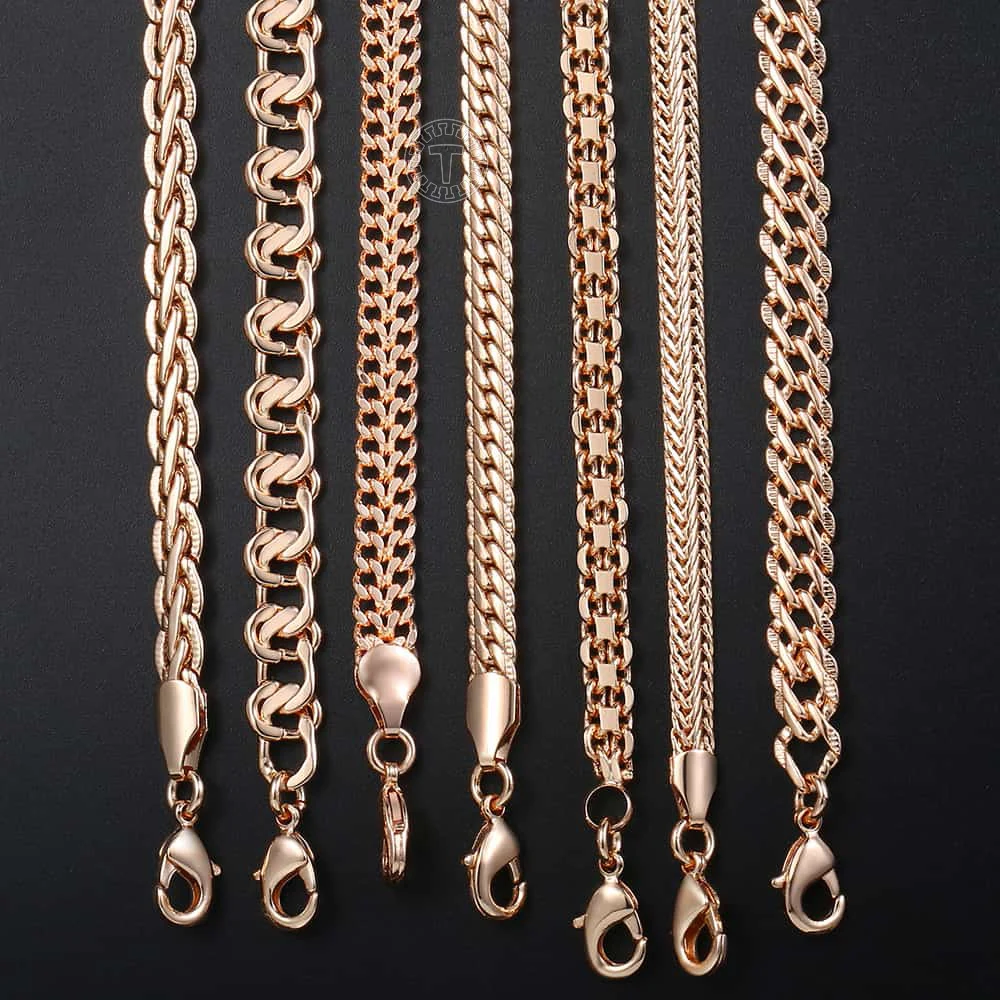 Rose Gold Necklace Mens Womens 585 Color Fashion Jewelry