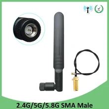 2pcs 2,4 GHz 5GHz 5,8 Ghz антенна 5dBi SMA штекер Двухдиапазонная Wi-Fi антенна+ 21 см RP-SMA Мужской кабель
