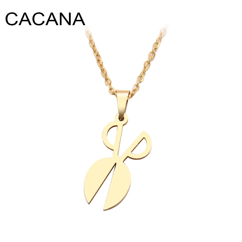 

CACANA Stainless Steel Necklace For Women Man Scissors Sharp Choker Pendant Necklace Engagement Jewelry