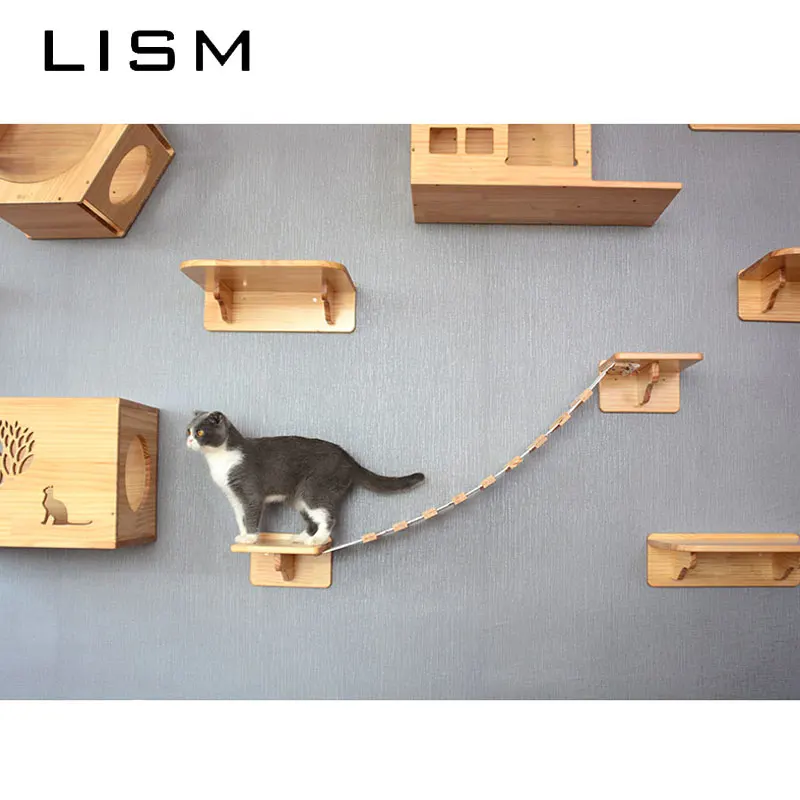 DIY Wooden Cat Climber Wall Mounted Cat Toys Tree Jumping Climbing