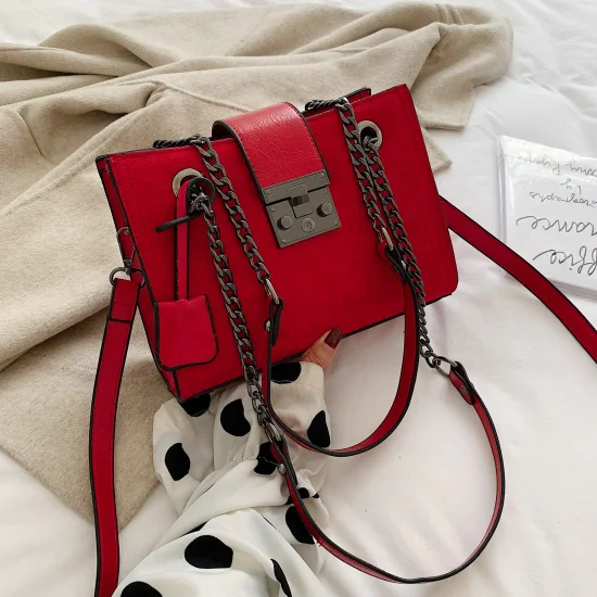 Кожаные сумки через плечо для женщин маленькая Роскошная качественная сумка через плечо Женская дорожная сумка на цепочке дамские сумочки и кошельки - Color: Red