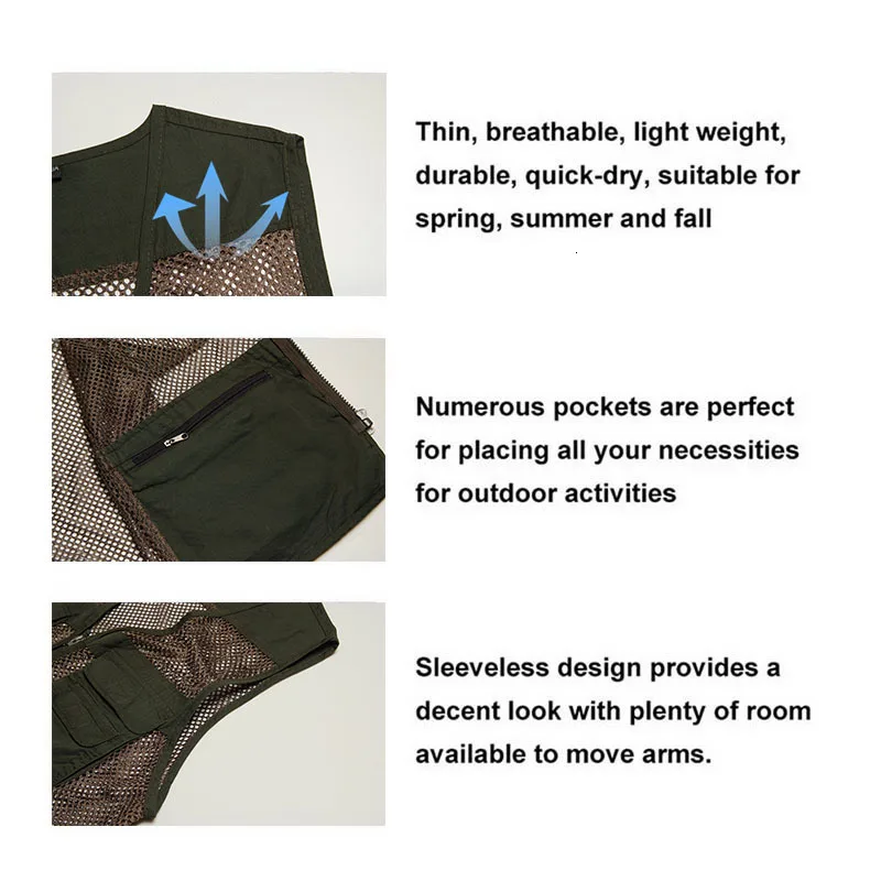 Large Size Mesh Quick-Drying Vests Male with Many Pockets Mens Breathable Multi-pocket Fishing Vest Work Sleeveless Jacket