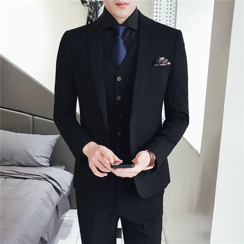

2019 new mens three-piece Wedding party mens suit jacket and vest and pants slim design S-XXXL