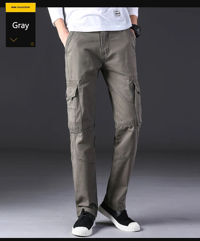 New men cargo pants mens Loose fit army tactical pants Multi-pocket trousers straight cut pantalon