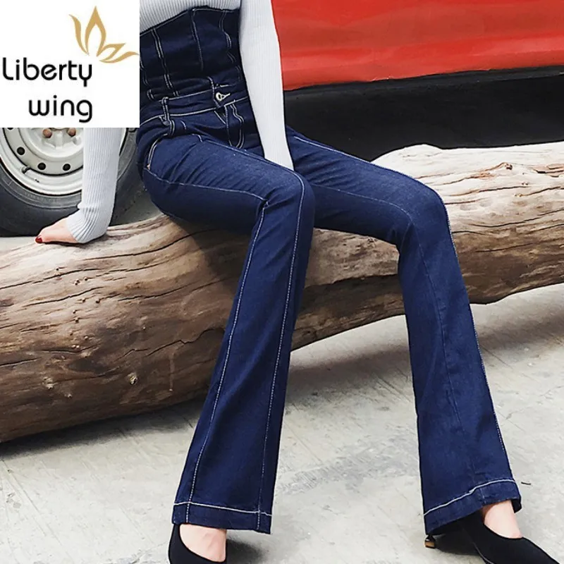 

Sexy Women Lace Up High Waist Slim Fit Office Ladies Denim Bell-bottomed Flare Pants Long Trousers Casual Vintage Jeans